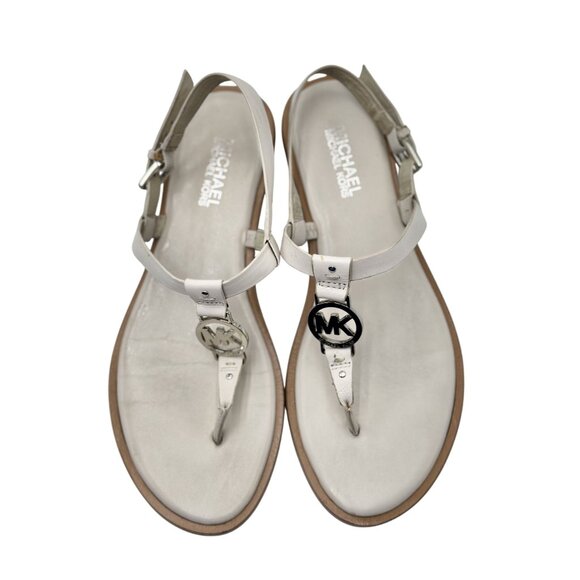 Michael Kors Womens Leather Sandals Size 8.5M Ivory MK Logo Adjustable Strap - Picture 4 of 10